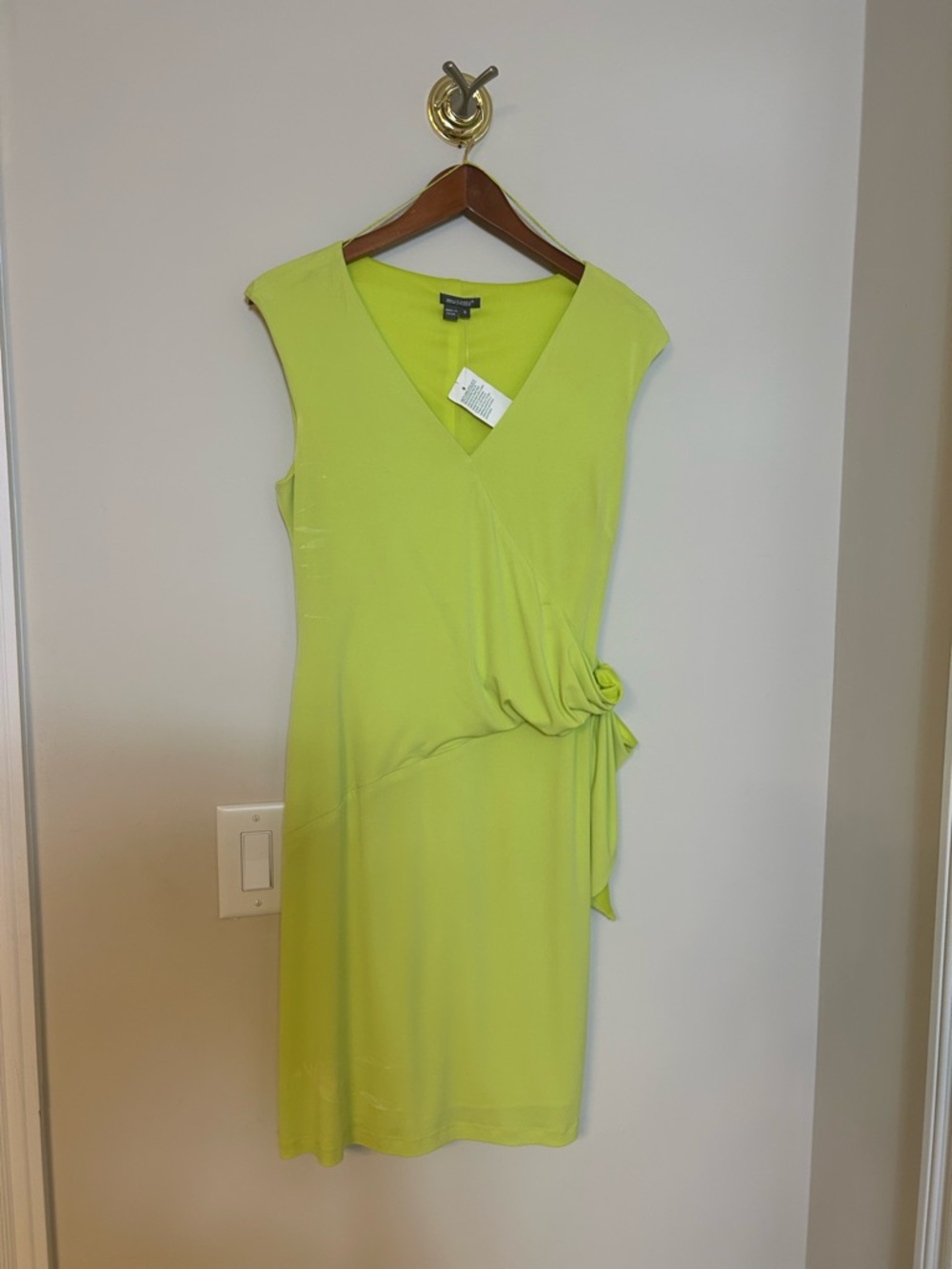 Musette Lime Green Sleeveless V-Neck Midi Dress with Side Knot